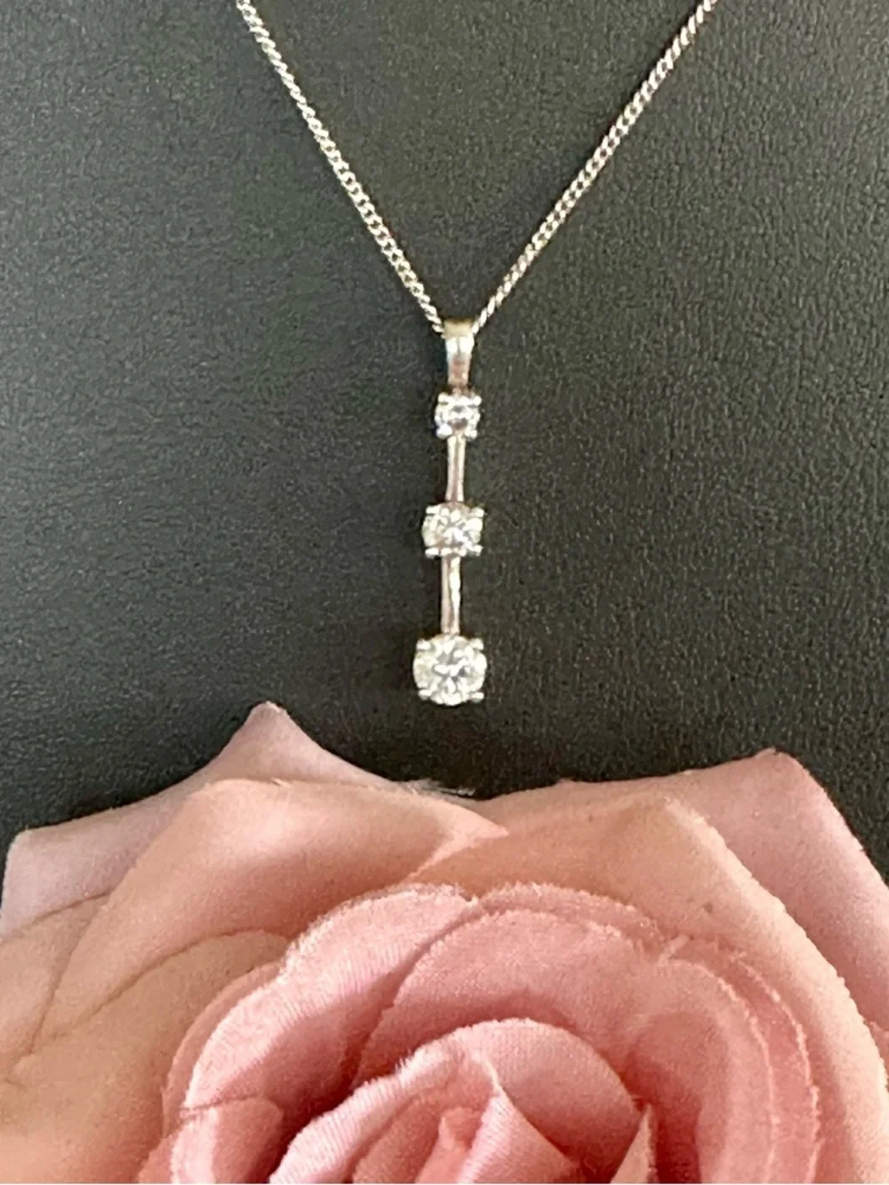 Sterling Silver Drop Pendant Necklace 3-Stone CZ